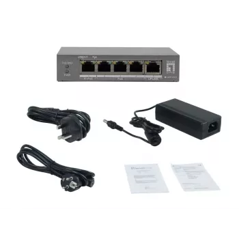 LevelOne GEP-0531 Switch PoE+ neadministrat, 3x GE PoE+ (30W) + 1x Hi-PoE (60W), buget 60W, carcasă plastic desktop