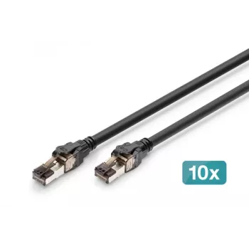 DIGITUS CAT 8.1 S/FTP Patch Cable, Cu, LSZH, 3 m, Black, 10 Pieces