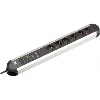 Prelungitor cu protecție la supratensiune BACHMANN PRIMO, 6 prize AC, 1,75 m, Type F, aluminiu, negru