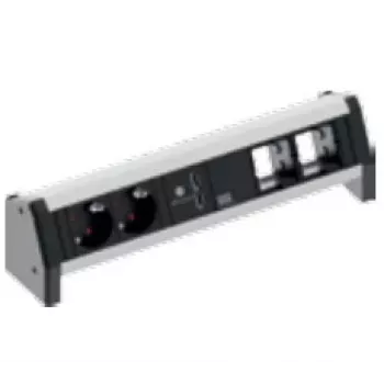 Bachmann DESK 1 Panou de conectare pentru birou, aluminiu, negru, 2 prize AC, 230 V, 16 A, funcție de încărcare USB