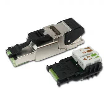 Conector RJ45 MFP8 Cat.6a (Deep) Telegärtner, T568A cu capac de protecție împotriva prafului premontat, carcasă robustă din zinc turnat - 1 bucată (J00026A2004)