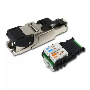 Conector RJ45 MFP8 Cat.6a (Deep) Telegärtner, T568A cu capac de protecție împotriva prafului premontat, carcasă robustă din zinc turnat - 1 bucată (J00026A2004)