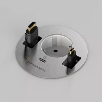 Unitate de conectare pentru masă Kindermann CablePort table³ montaj îngropat cu 2x Schuko, 2x RJ45, 1x HDMI, 1x USB-A, argintiu/negru