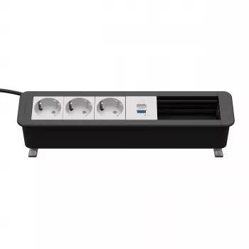Panou de conectare pentru birou Kindermann CP Office Desk 6 module 3x Schuko 1x USB A/C argintiu/negru