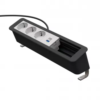 Panou de conectare pentru birou Kindermann CP Office Desk 6 module 3x Schuko 1x USB A/C argintiu/negru