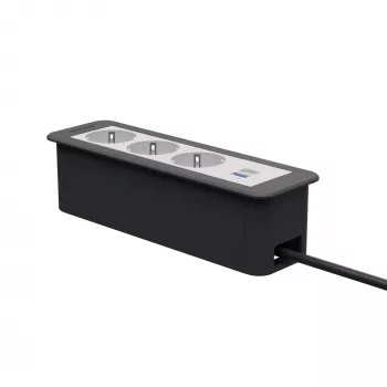 Modul de conectare pentru birou Kindermann CP Office Frame 4 module cu 3x prize Schuko și 1x port de încărcare USB-A (7551000223)