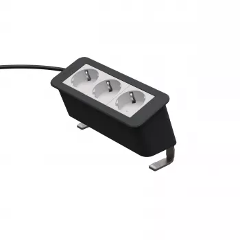Prelungitor Kindermann CP Office Desk 3 căi cu 3 prize Schuko, cablu 2m, argintiu/negru
