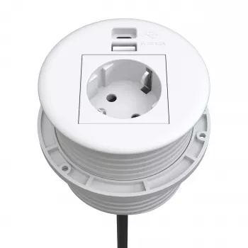 Câmp de conexiuni pentru masă Kindermann CablePort Table White (STS-R90-2 alb) cu 2x prize Schuko