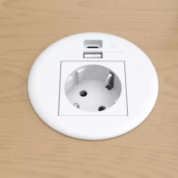 Câmp de conexiuni pentru masă Kindermann CablePort Table White (STS-R90-2 alb) cu 2x prize Schuko