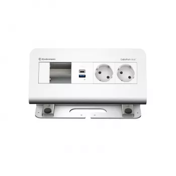 Modul de conectivitate pentru birou Kindermann CablePort desk² cu 4 căi, 2x priză, 2x USB, aluminiu