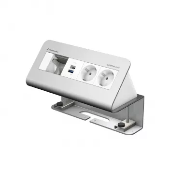 Modul de conectivitate pentru birou Kindermann CablePort desk² cu 4 căi, 2x priză, 2x USB, aluminiu