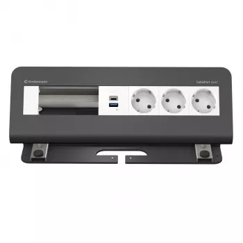 Kindermann CablePort desk² Modul de conectivitate pentru birou cu 6 module, 3x Schuko, 2x USB-A, argintiu/negru