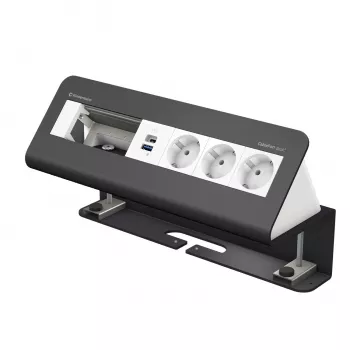 Kindermann CablePort desk² Modul de conectivitate pentru birou cu 6 module, 3x Schuko, 2x USB-A, argintiu/negru