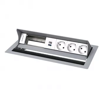 Kindermann CP Standard² Panou de conectivitate pentru birou cu 6 module, cu 3x priză și 1x funcție de încărcare USB-A, argintiu