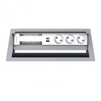 Kindermann CP Standard² Panou de conectivitate pentru birou cu 6 module, cu 3x priză și 1x funcție de încărcare USB-A, argintiu