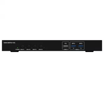 Kindermann KVM Switch 41C - KVM switch digital cu 4 porturi, cu DVI-D, USB, audio, emulare EDID