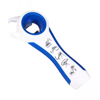 Deschizător multifuncțional 5 în 1 First Aid Only pentru sticle și conserve, alb/albastru, reduce efortul