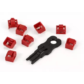 Blocator TP/RJ45 ALLNET roșu, pachet de 10 cu cheie de securitate, capac de protecție împotriva prafului, lacăt de securitate rețea (ALL-TP-RJ45-Blocker-10PCS)