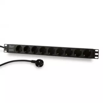 Prelungitor de rack Synergy 21 ALLNET 19 inch cu 9 prize CEE7/3 și ștecher CEE7/7, cablu 2m, negru (S215390V4)