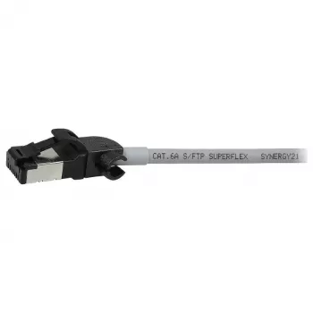 Cablu patch Synergy21 RJ45, CAT6A 500MHz, 0,15m, gri, S/FTP, slimline rotund d=4,5mm, TPE/LSZH (Superflex), AWG28, cu material brut CAT7, ștecher rotativ