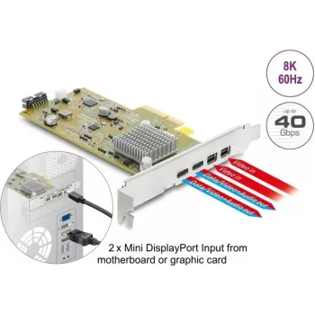 Delock Placă PCI Express x4 la 2 x USB Type-C extern 40 Gbps (DP Alt Mode) mamă – Format Low Profile