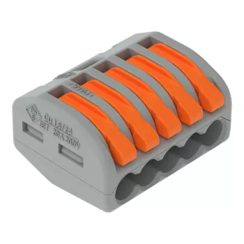 WAGO 222-415 5-Conductor Compact Lever-Operated Spring Clamp Terminal Block, 32 A, 400 V, gri/portocaliu