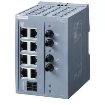 Siemens SCALANCE XB108-2 Switch industrial Ethernet neadministrat, 8 RJ45 + 2 SC fibră multimod, șină DIN