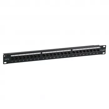 Patch panel EFB-Elektronik ECOLAN UTP 24xRJ45 Cat.6 19 inch 1U RAL9005 negru