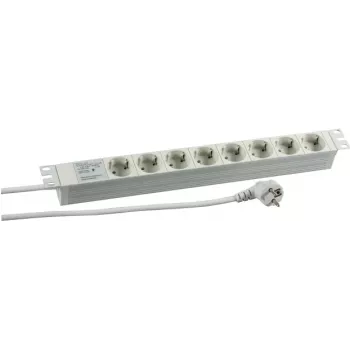 HEINRICH KOPP PROFIversal Unitate de distribuție a energiei (PDU) - montabil în rack 19 inch, 8x prize Schuko CEE 7/3, protecție la supratensiune, cablu 2m, 16A, 250V, argintiu