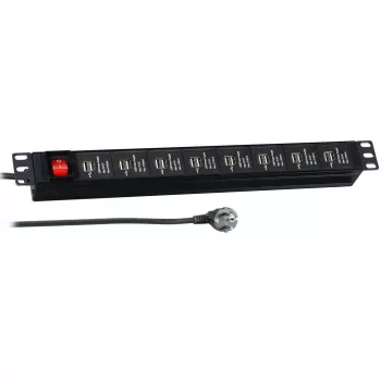 EFB Elektronik PDU de încărcare USB 19 inch 1U pentru rack - 16 porturi USB, intrare CEE 7/7, negru