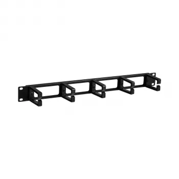 EFB ELEKTRONIK panou de management al cablurilor 19 inch 1U cu 4 treceri și 5 suporturi din plastic, RAL 9005 negru intens