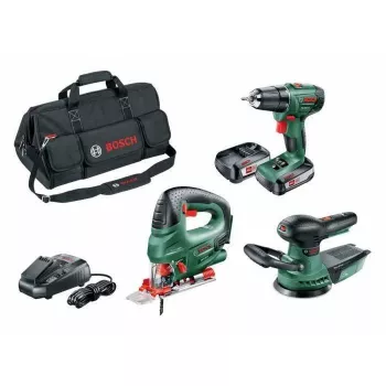 Set scule electrice cu acumulator BOSCH PSR 1800 Li-2 + PST 18 Li + AdvancedOrbit 18, 18 V, 2 acumulatori (06039A310W)