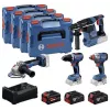 Set combinat BOSCH POWERTOOLS 18V cu mașină de găurit și înșurubat cu acumulator, înșurubător cu impact, ciocan rotopercutor, polizor unghiular (set de 4 scule)