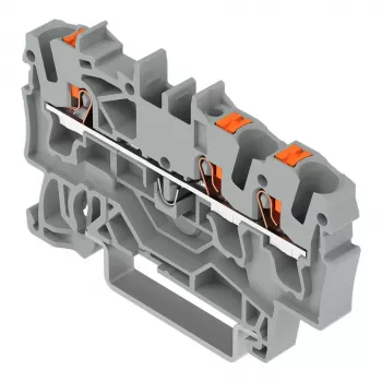 WAGO 2202-1301 - 3-Conductor Feedthrough Terminal Block with Push-button, 2.5 mm², Grey