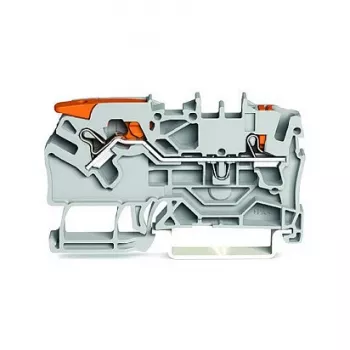 WAGO 2102-5201 2-Conductor Through Terminal Block with Lever and Push-Button, 2.5 mm², Grey