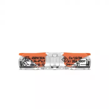 WAGO 221-2401 Inline Splicing Connector, 2-Conductor, 0.2-4 mm², 600 Pieces, Transparent/Orange