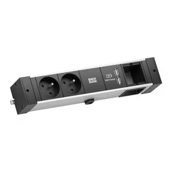Șină de birou Bachmann - 2 m - de interior - tip E - aluminiu - plastic - negru - argintiu - 2 prize AC