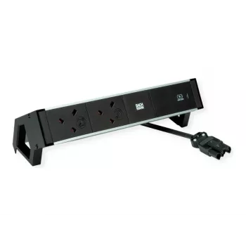 Prelungitor de birou Bachmann Desk 2 Alu - 2 prize UK tip G - cablu 2m - negru
