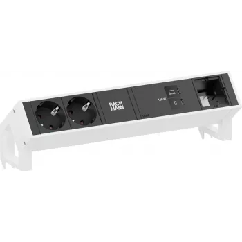 Bachmann DESK2 2x CEE 7/3 1x USB-C 100W 1x Custom Module 1m RAL 9010 alb pur modul de alimentare și date pentru birou