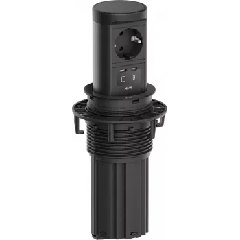 Bachmann ELEVATOR 2 unitate de alimentare retractabilă pentru birou cu 1x priză Schuko și 1x USB-C 45W, cablu 2,0 m, RAL 9005 negru intens