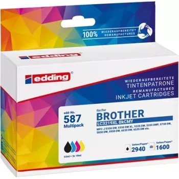 Pachet combinat de cartușe de cerneală compatibile Edding negru, cyan, magenta, galben - înlocuiește seria Brother LC-3219XL (pachet de 4)
