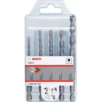 Set 5 burghie elicoidale pentru beton Bosch Accessories HEX-5 2608841654, 4 mm, 5 mm, 6 mm, 8 mm, 10 mm