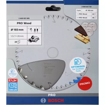 Lamă circulară pentru lemn cu acumulator BOSCH POWERTOOLS PRO 165 mm (pachet promo 3 bucăți)