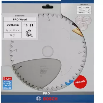 Lamă circulară pentru lemn BOSCH POWERTOOLS PRO 216 mm (pachet promo 3 bucăți)