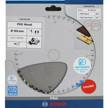 Lamă circulară pentru lemn/aluminiu BOSCH PRO 165mm, pachet dublu