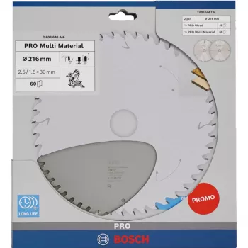 Lamă circulară pentru lemn/multimaterial BOSCH PRO 216mm, pachet dublu
