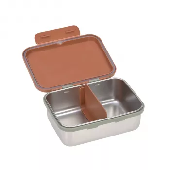 Cutie de prânz pentru copii din oțel inoxidabil Lassig Happy Prints Caramel, 1 l, cu separator, capac PP cu inel de silicon