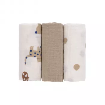 Set de 3 pături de muselină Lassig 60x60 cm Little Mateys Royal Blue