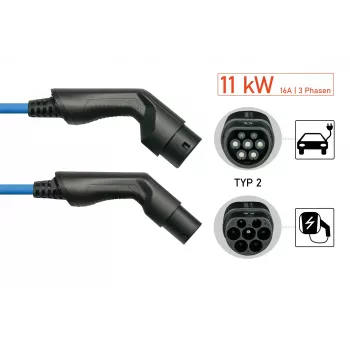 kabelmeister® Cablu de încărcare EV Mode 3, Type 2 ștecher la cuplaj, trifazat, 16 A, 11 kW, Albastru, 5 m
