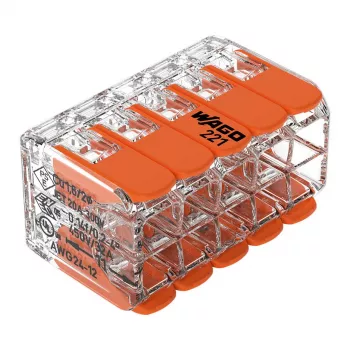 WAGO 221-420 Conector compact de îmbinare cu pârghii, 10 conductori, 0,2-4 mm², carcasă transparentă, pârghie portocalie, pachet de 10